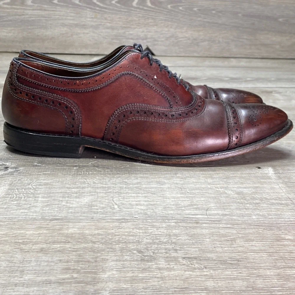 Allen Edmonds Strand Oxford Mens 11 D Brown Leather Brogue Cap Toe Dress Shoes